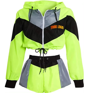 Conjunto Deportivo de 2 Piezas para Mujer, Color Verde Oliva, con Capucha, Manga Larga, Estilo Deportivo, Corto, Satinado, Poliéster, Corte Holgado, Primavera Verano - Product Image 5