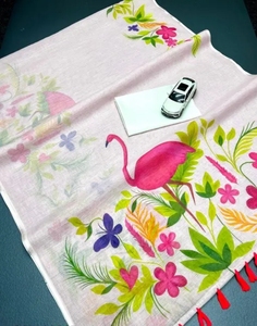 Sari de lino y algodón estampado KV con blusa sin coser - Product Image 5