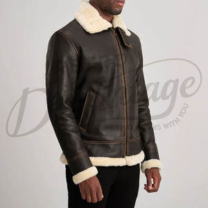 Veste en cuir marron foncé de qualité supérieure pour homme, doublée de fausse fourrure, style aviateur, veste de motard, veste d'hiver, veste de pilote - Product Image 5