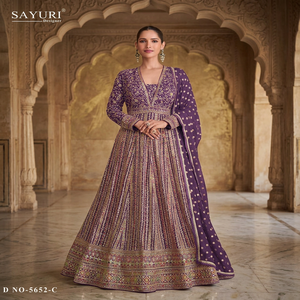 Robe Anarkali longue en soie avec broderies pour mariage et soirées, tenue traditionnelle indienne pour femmes - Product Image 1