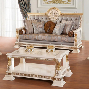 Elegante Juego de Sofás de Madera de Teca de Lujo, Estilo Clásico Europeo Real Francés, Tallado a Mano, Tapizado, Muebles para Sala de Estar de Villa - Product Image 4