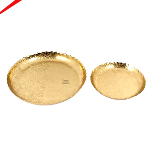 New Design <b>Round</b> Shape Stainless Steel High end Gold Finished Big Hammered Design Platter <b>For</b> Royal Event - Product Image 1
