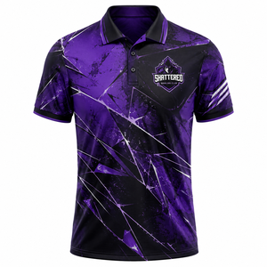 เสื้อโปโลแขนสั้นผู้ชาย Shattered Bowling Club สีม่วงดำ พิมพ์ลายเรขาคณิต แห้งเร็ว ดีไซน์สปอร์ต โลโก้ด้านหน้า - Product Image 1