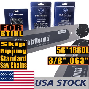 Barra guía sólida de 56 pulgadas, 3/8'' 0.063'', 168 eslabones de accionamiento, combo de cadena de sierra de cincel completo para corte longitudinal - Product Image 1