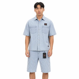 Ensemble short en jean pour homme – Tissu durable, chemise élégante et short assorti, coupe confortable, idéal pour l'été - Product Image 1