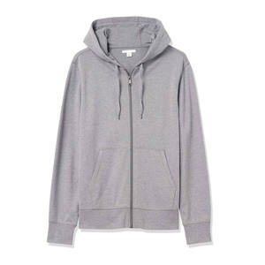 เสื้อฮู้ดซิปเต็มตัวสีเทาสำหรับผู้ชาย ทรงปกติ ผ้าฝ้ายเฟรนช์เทอร์รี่ แจ็คเก็ตมีฮู้ดลำลองมีกระเป๋า - Product Image 1