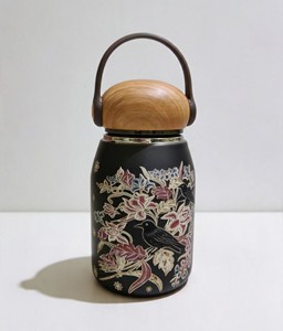Offre Spéciale – Gobelet Isotherme 100 % Acier Inoxydable à Motifs Floraux avec Couvercle en Bois – Léger, Écologique et Portable pour Café et Thé en Voyage - Product Image 5
