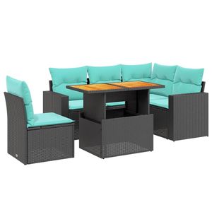 Ensemble de canapés de patio en polyrotin noir, 6 pièces, avec coussins, meubles d'extérieur - Product Image 2