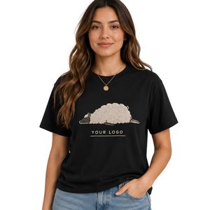 เสื้อยืดโอเวอร์ไซส์พิมพ์ลายแกะนอนน่ารักสีดำสำหรับผู้หญิง คอกลม แขนสั้น แฟชั่นฤดูร้อน ผ้าคอตตอนผสม สวมใส่สบาย - Product Image 1