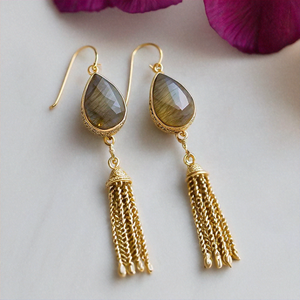 Classic Collection Beautiful Sterling Silver Drop Earrings Labradorite Gemstone and Pear <b>Diamond</b> Stone for Wedding or Party - Product Image 2