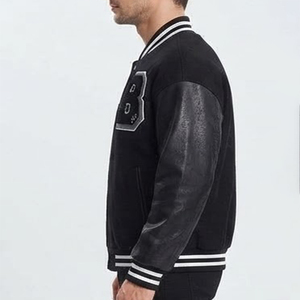 High Demands High Quality Custom Logo Men's <b>Black</b> Varsity <b>Jacket</b> Leather Sleeves Snap Button Letter Embroidery Baseball <b>Jacket</b> - Product Image 4