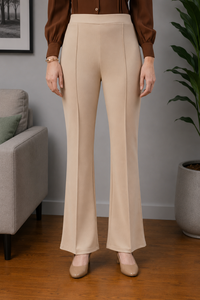 Pantalon large pour femme en crêpe, couleur unie, anti-plis, taille élastique, coupe droite, longueur complète, idéal pour le bureau - Product Image 4