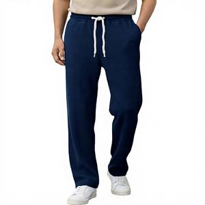 Men's Navy Blue Sweatpants Elastic Waist Drawstring Casual Loose Fit Midweight Fleece Acid Wash Pockets Autumn Wear Wholesale - Product Image 1