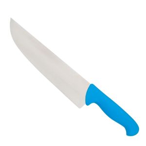Couteaux de boucher à manche bleu avec lame large courbée argentée et poignée ergonomique avec protège-doigts pour couper la viande, trancher et préparer les aliments - Product Image 2