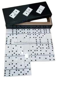 Jeu de dominos double six moderne et écologique fait main noir/ivoire avec boîte décorative pour divertissement et cadeaux - Product Image 3