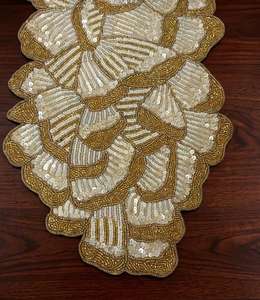 Glam <b>Gold</b> Beaded Luxury Eco-Friendly Durable <b>Table</b> <b>Runner</b> Irregular Shape Fabric Handmade Decorative Mat - Product Image 3