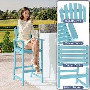 Sgabello da Bar Ergonomico da Esterno con Altezza Seduta 31 Pollici, Design a Doghe Turchese, Sedia Alta per Tavolo da Bar 40-43 Pollici, per Uso in Cucina - Product Image 5