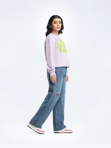 Sudadera Oversize de Cuello Redondo para Mujer, Color Verde Lavanda, Estampado VIBIN, Hombros Caídos, Manga Larga, Tejido de Algodón, Estilo Otoñal - Product Image 5