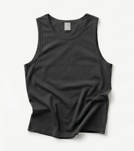 Camiseta sin Mangas Negra para Hombre, Cuello Redondo, Color Sólido, Tejida, Informal - Product Image 5