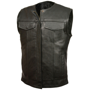 Men's Black Polyester Moto Vest O-Neck Zipper Closure Solid Color Regular Length Outerwear Plus Size Thick Leather Vest for Men - Product Image 4