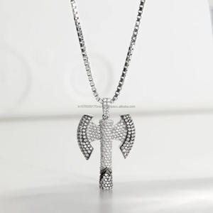Custom Double Axe Pendant In 925 Sterling Silver With Premium Moissanite Diamond Stone Setting - Product Image 1