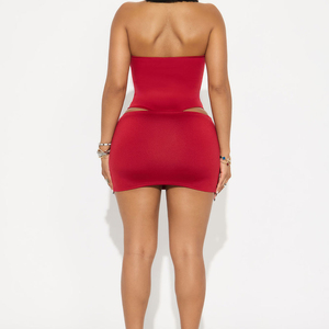 Mini-jupe rouge sexy à taille haute avec bandage, doublée en Spandex/Polyester, style club, idéale pour l'été – Meilleure vente - Product Image 4