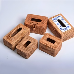 Handmade Natural Rattan <b>Paper</b> Holder Boxes Eco Friendly Cheap Price Woven Rattan <b>Tissue</b> Box Cover From Vietnam - Product Image 3