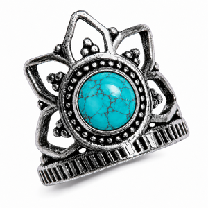 JewelryTownIN Ancient Sky Hydro <b>Turquoise</b> Gemstone Crown <b>Ring</b> Silver Plated Bohemian Bezel Setting Ethnic Jewelry for Women - Product Image 1