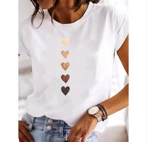 Camiseta informal de manga corta para mujer, camiseta gráfica a la moda para mujer, camiseta de verano con estampado dulce de acuarela Love para mujer - Product Image 1
