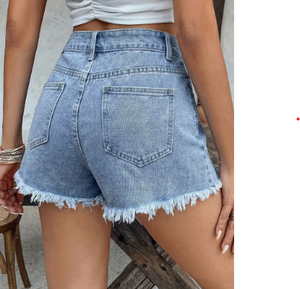 Shorts de mezclilla de tiro medio para mujer con estampado de estrellas de lentejuelas, estilo Y2K, con dobladillo deshilachado, casual de verano - Product Image 2