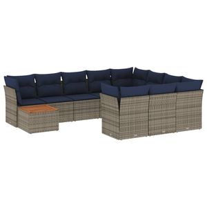Ensemble de canapé de patio en rotin poly gris de 11 pièces avec coussins Collection de meubles d'extérieur durables - Product Image 2