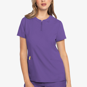 Women's Purple <b>Scrub</b> <b>Top</b> Short Sleeve With Pockets Custom Logo & Color Nursing <b>Scrubs</b> Jersey - Product Image 4