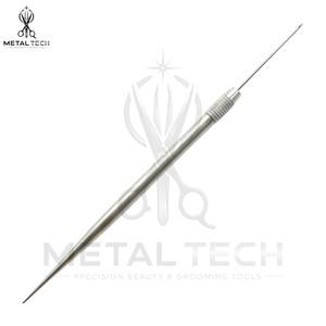 Aiguille de ventilation en acier inoxydable argenté avec poignée moletée en métal, support micro-crochet, outils de précision pour extensions capillaires et toupets - Product Image 2