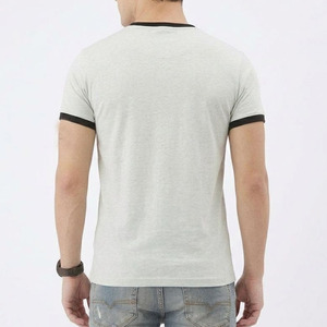 เสื้อยืดแขนสั้นทรงเข้ารูปสีพื้นสำหรับผู้ชาย แต่งขอบตัดสี คอทรงโอ ผ้าเจอร์ซีย์ถักเนื้อผ้าฝ้าย สวมใส่สบายๆ - Product Image 2