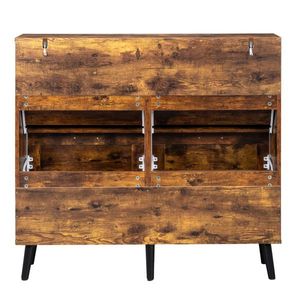 Porte-chaussures à poignée simple avec 4 tiroirs rabattables en métal noir et bois massif sur un design de porte de grange en plastique noir - Product Image 4