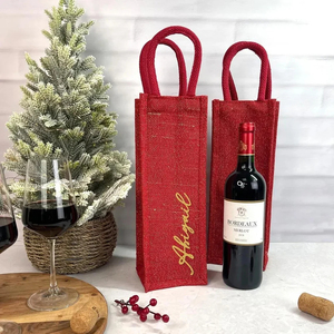 Bolsa de yute natural ecológica para botellas de vino, portabotellas de yute sostenible para una sola botella, embalaje de regalo reutilizable, bolsa para vino para tienda. - Product Image 1