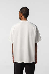 T-shirt décontracté pour homme, col rond, manches courtes, effet délavé, 100 % coton jersey tricoté, logo frontal, coupe oversize, couleur unie, respirant, 220g - Product Image 5