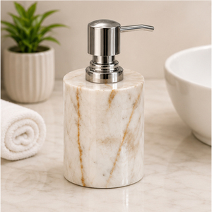 Distributeur de savon en marbre blanc naturel au design unique avec pompe en acier inoxydable, flacon pour lavage des mains pour la décoration moderne de la salle de bain - Product Image 6