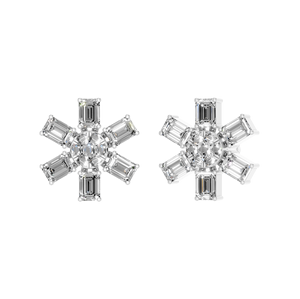 Natural Diamond <b>Snowflake</b> Stud <b>Earrings</b> 925 Sterling Silver White Gold Finish Trendy Emerald Cut Diamonds for Engagement IGI - Product Image 2