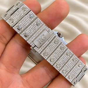 Montre mécanique de luxe carrée à quartz Raj Gems, bracelet en acier inoxydable, verre saphir, lunette en moissanite, cadran analogique, date, unisexe - Product Image 4