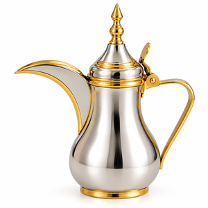 Middle Eastern Style Metal Coffee Pot With Gold Trim And Ornate Design For <b>Tea</b> And Coffee Serving - Product Image 4