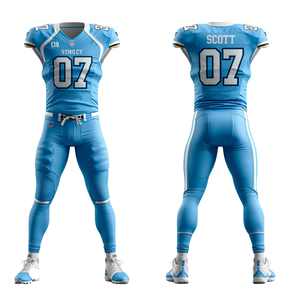 Uniforme de Fútbol Americano Sublimado Azul Cielo, Jersey y Pantalones con Líneas de Movimiento, Ropa Deportiva para Equipos - Product Image 1