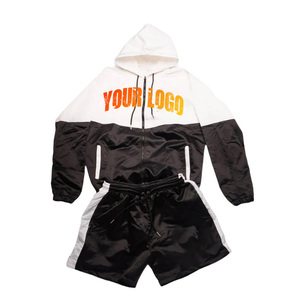 DAIZEN STAR Unisex Lightweight Hooded Nylon Waterproof Tracksuit Set Summer Solid Color Blocking Quick Dry Sporty Style Loose - Product Image 1