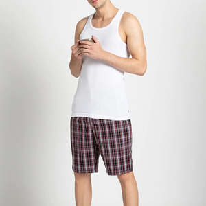 Men's <b>Plaid</b> Bermuda <b>Shorts</b> Mid Waist Elastic Cotton Casual Checkered Pattern Woven Fabric Breathable Style - Product Image 1