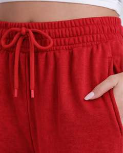 Pantalones de chándal de forro polar rojos para mujer, de pierna ancha, con ribete lateral, cintura elástica con cordón, ajuste holgado informal, estilo jogger, ropa de descanso suave - Product Image 4