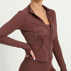 Chaqueta de yoga para mujer de alta calidad, transpirable, de tela elástica, ajustada, con cremallera completa, para entrenamiento en el gimnasio y correr. - Product Image 3