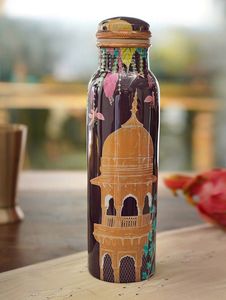 Bouteille d'eau en cuivre avec couvercle, finition martelée, ensemble de vaisselle portable, design traditionnel, usage domestique - Product Image 5