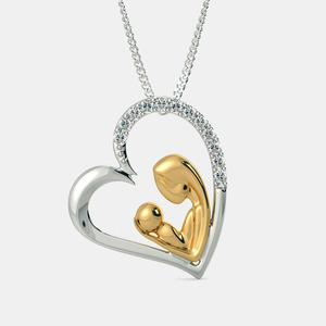 Collier pendentif cœur bicolore mère et enfant avec diamant de laboratoire - Product Image 1