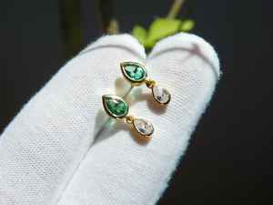 Boucles d'oreilles clous en argent sterling 925 plaqué or 14 carats avec émeraude véritable taille poire sertie à griffes, bijou pierre de naissance de mai, cadeau pour anniversaire ou fête - Product Image 6