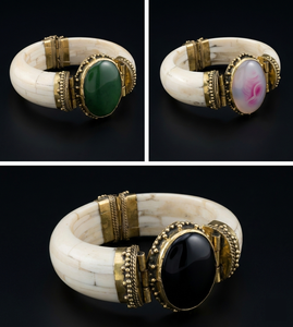 Brazalete Vintage Personalizado de Hueso con Incrustaciones de Resina y Piedra, Cabujón de Latón Dorado, Estilo Tribal Étnico, Joyería Hecha a Mano, Regalo, Venta al por Mayor - Product Image 4